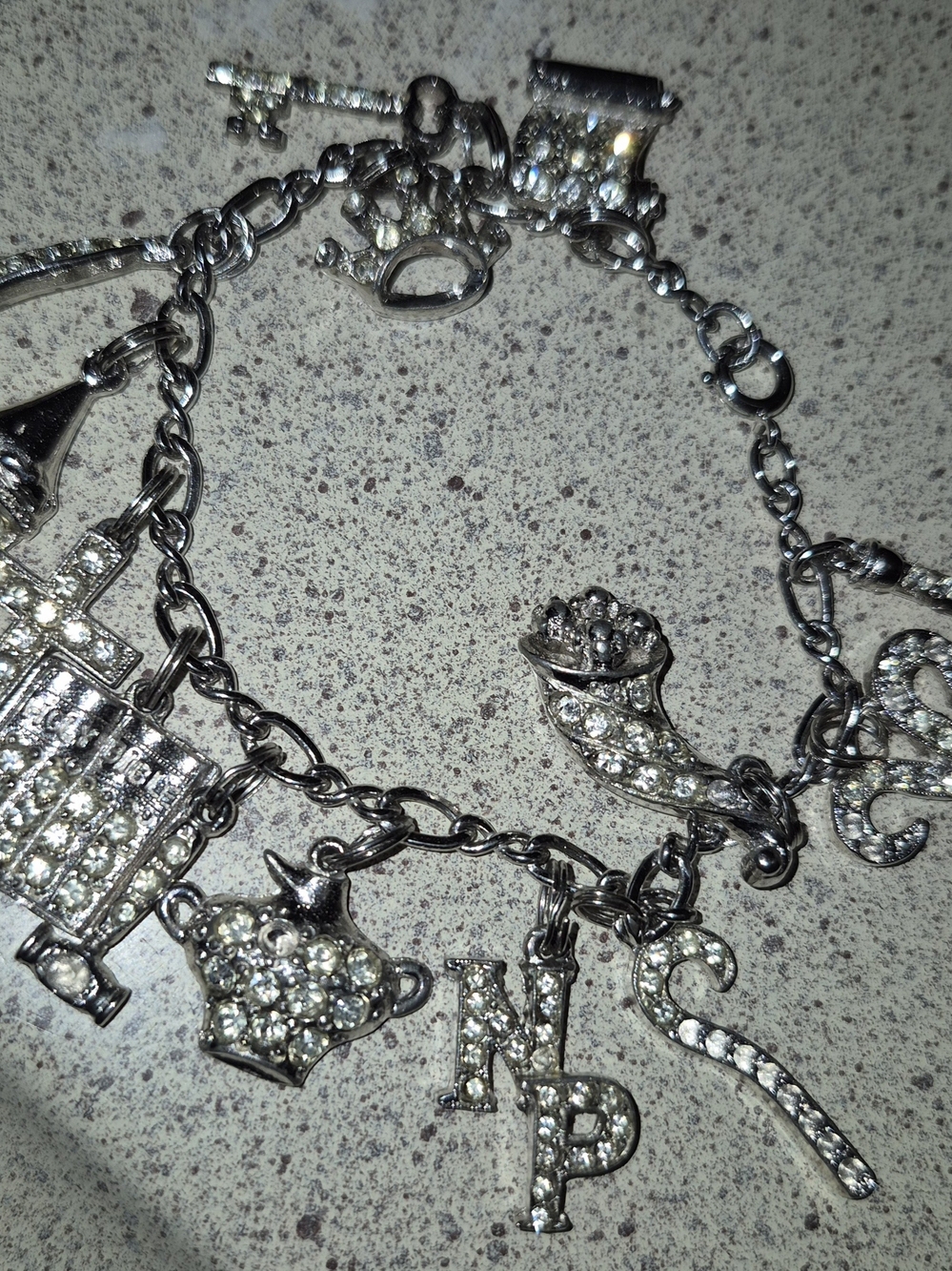 Vintage ORA Sterling Silver Rhinestone Charm Bracelet Loaded Figural 31.8g